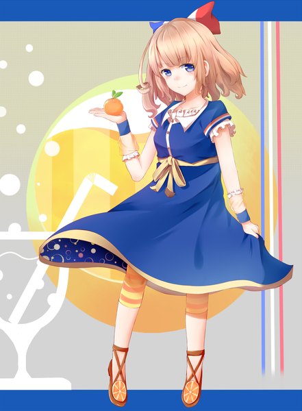 Anime picture 800x1088 with original orangina ru-ji single tall image looking at viewer short hair blue eyes blonde hair girl dress bow hair bow fruit orange (fruit)