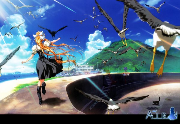 Anime picture 1600x1107 with air key (studio) kamio misuzu sora spread arms visualart girl animal bird (birds)