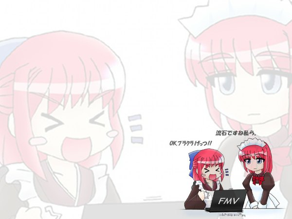 Anime picture 1400x1050 with shingetsutan tsukihime type-moon kohaku (tsukihime) hisui (tsukihime) maid chibi twins girl