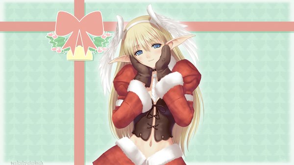 Anime picture 1920x1080 with tony taka highres blue eyes blonde hair wide image christmas elf girl gloves