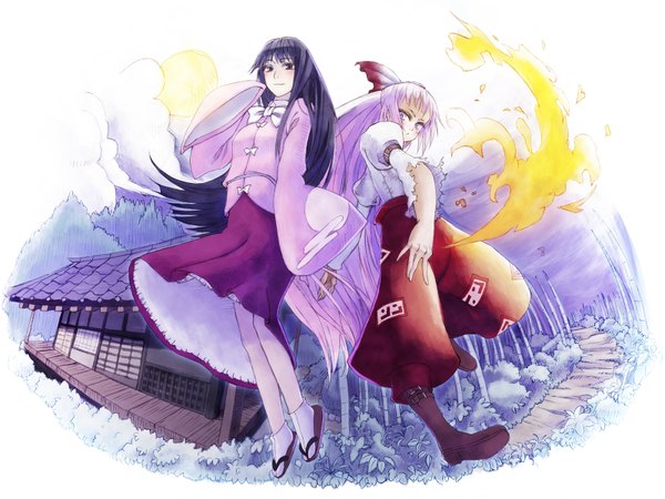 Anime picture 1600x1200 with touhou fujiwara no mokou houraisan kaguya highres egasumi girl pepe (pepe's hp)
