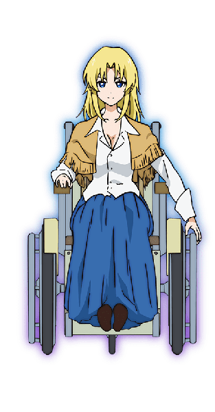 Anime picture 480x920 with hyouken no majutsushi ga sekai wo suberu lydia ainsworth shimojima makoto single long hair tall image looking at viewer blue eyes blonde hair smile sitting holding payot cleavage full body long sleeves official art transparent background open collar girl
