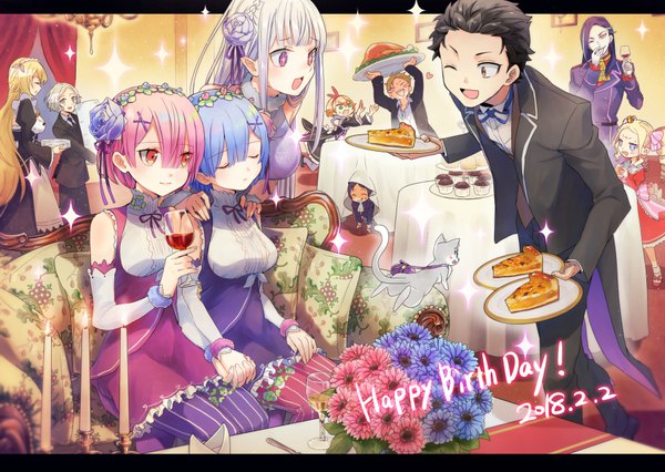 Anime-Bild 900x639 mit re:zero kara hajimeru isekai seikatsu white fox rem (re:zero) emilia (re:zero) ram (re:zero) natsuki subaru puck (re:zero) beatrice (re:zero) petra leyte frederica baumann roswaal l. mathers otto suewen garfiel tinsel shake sawa long hair looking at viewer blush fringe short hair breasts