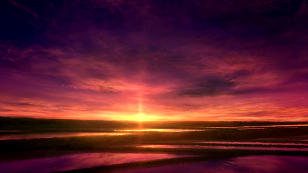 Anime picture 1440x810 with original mks wide image sky cloud (clouds) evening sunset no people landscape scenic field twilight