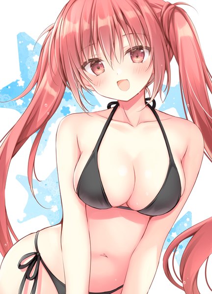 Anime picture 1476x2048 with hyouken no majutsushi ga sekai wo suberu amelia rose korie riko single long hair tall image looking at viewer blush fringe breasts open mouth light erotic smile hair between eyes red eyes large breasts standing twintails outdoors red hair
