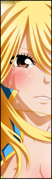 Anime picture 2000x6831 with fairy tail lucy heartfilia xsnowcoolx single long hair tall image blush highres blonde hair smile brown eyes tears coloring close-up girl