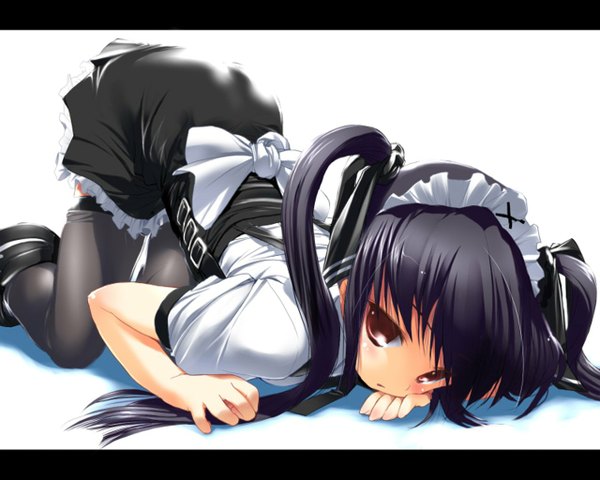 Anime picture 1280x1024 with pangya kooh long hair light erotic maid thighhighs black thighhighs