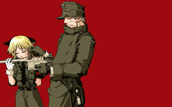 Anime picture 2560x1600 with hellsing highres wide image red background