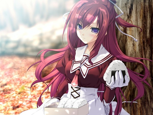 Anime picture 1024x768 with 11 eyes doga kobo kusakabe misuzu purple eyes game cg red hair serafuku