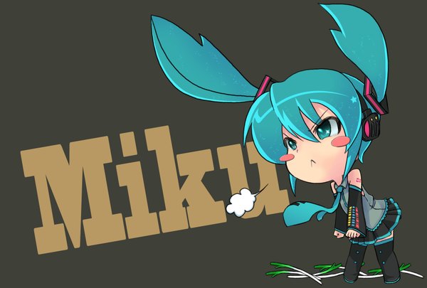 Anime picture 1748x1181 with vocaloid hatsune miku highres twintails green hair chibi girl detached sleeves headphones