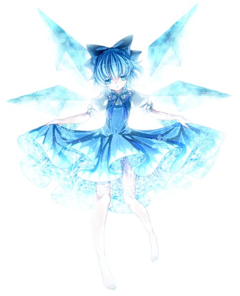 Anime picture 1100x1354 with touhou cirno rinko (mg54) single tall image short hair blue eyes white background blue hair girl dress bow hair bow wings