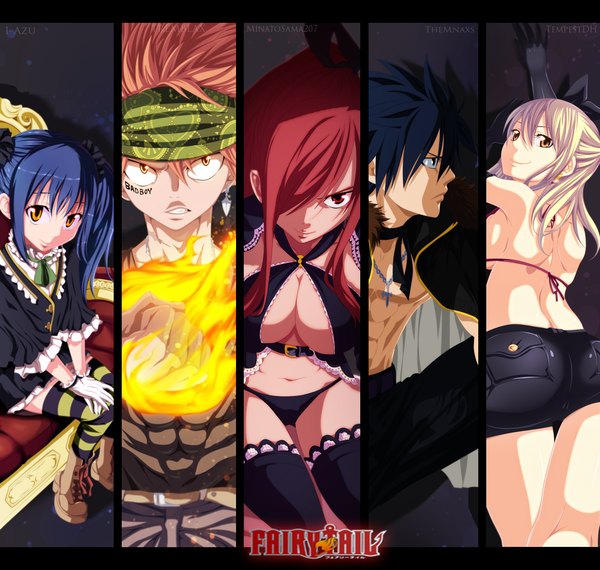 Anime picture 1942x1848 with fairy tail lucy heartfilia erza scarlet natsu dragneel gray fullbuster wendy marvell tremblax i-azu themnaxs tempestdh minatosama207 long hair fringe highres short hair light erotic black hair smile red eyes brown eyes
