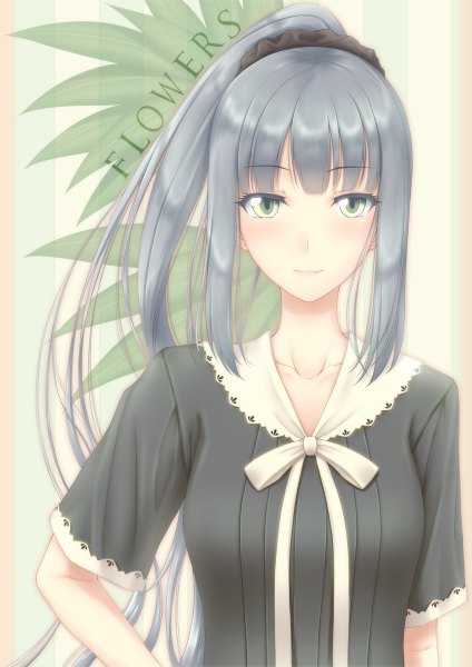 Anime picture 848x1200 with flowers (innocent grey) innocent grey k2-atelier single long hair tall image looking at viewer yellow eyes ponytail grey hair girl dress