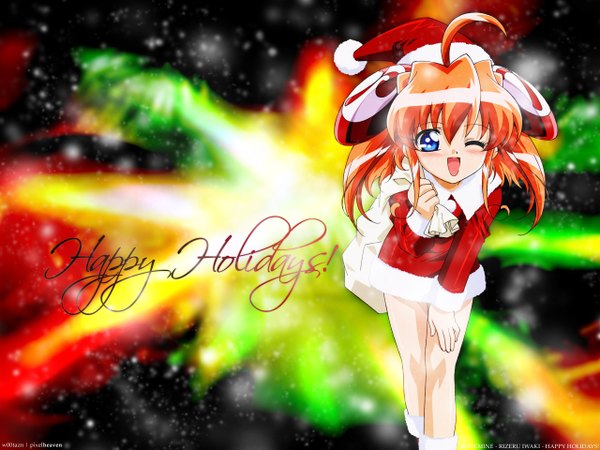 Anime picture 1280x960 with rizelmine rizel blush one eye closed wink christmas