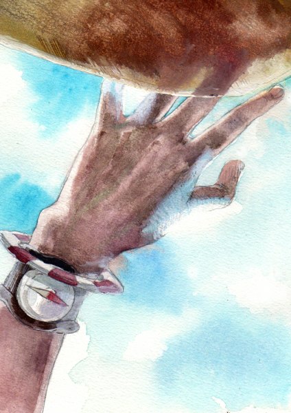 Anime picture 825x1167 with one piece toei animation portgas d. ace chikama (minka) single tall image sky cloud (clouds) close-up traditional media watercolor (medium) boy hat hand log pose