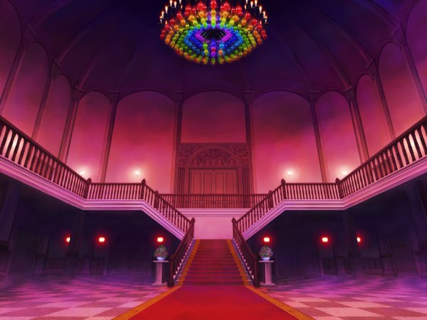Anime picture 1280x960 with touhou aoha (twintail) no people building (buildings) stairs chandelier scarlet devil mansion