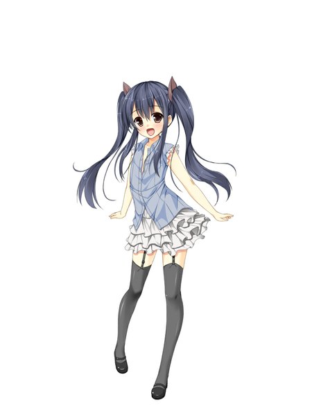Anime picture 750x1000 with fairy tail wendy marvell asa no ha single long hair tall image looking at viewer blush open mouth black hair simple background white background twintails brown eyes loli girl thighhighs dress black thighhighs