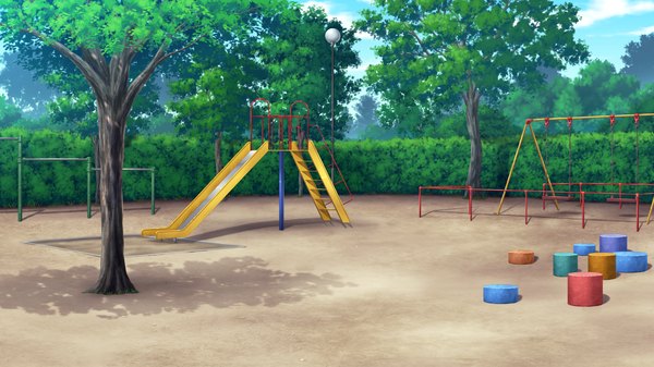 Anime picture 2048x1152 with guardian place skyfish (studio) highres wide image game cg no people plant (plants) tree (trees) swing playground