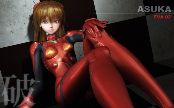 Anime picture 1442x901 with neon genesis evangelion rebuild of evangelion evangelion: 2.0 you can (not) advance gainax soryu asuka langley shikinami asuka langley marimo (pixiv 516046) single long hair blue eyes wide image sitting orange hair pilot suit