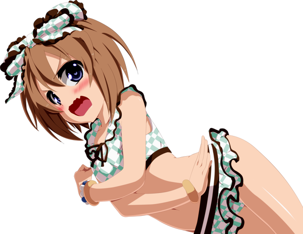 Anime picture 4650x3591 with choujigen game neptune blanc ironizer single blush highres short hair open mouth light erotic brown hair purple eyes absurdres coloring transparent background girl navel bow hair bow bracelet lingerie