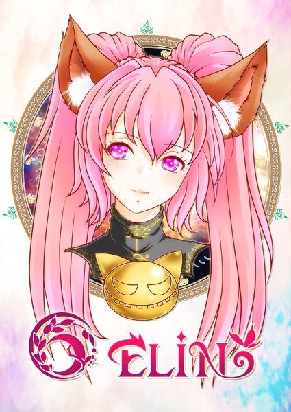Anime picture 1024x1446 with tera online shigeki (artist) single long hair tall image blush twintails animal ears looking away pink hair pink eyes light smile girl
