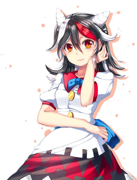 Anime picture 1300x1700 with touhou kijin seija papo single tall image blush short hair black hair simple background white background looking away white hair red hair multicolored hair horn (horns) orange eyes streaked hair girl dress