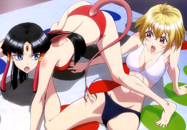 Anime picture 5883x4083 with cross ange sunrise (studio) nyantype angelise ikaruga misurugi salamandinay (cross ange) long hair blush highres short hair breasts open mouth blue eyes light erotic black hair blonde hair red eyes multiple girls absurdres tail official art