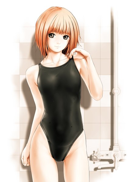 Anime picture 1753x2480 with original kirin404 single tall image highres short hair light erotic brown eyes orange hair girl swimsuit