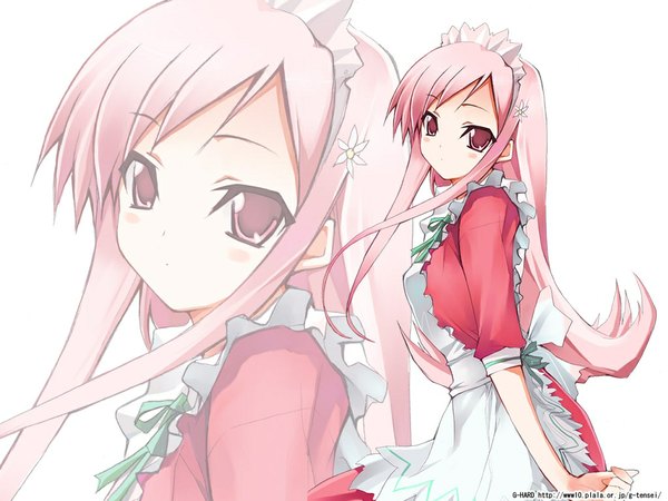 Anime picture 1024x768 with to heart 2 leaf (studio) lucy maria misora shihira tatsuya long hair pink hair maid zoom layer hair ornament hairpin (hairpins)