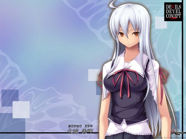 Anime picture 1600x1200 with devils devel concept (game) yellow eyes game cg ahoge white hair girl