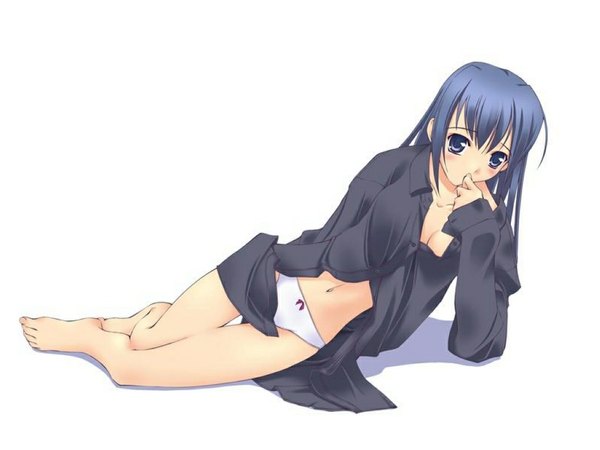 Anime picture 1024x768 with light erotic open clothes open shirt underwear panties