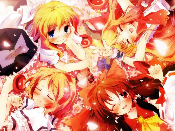 Anime picture 1600x1200 with touhou hakurei reimu kirisame marisa alice margatroid ibuki suika sakurazawa izumi girl