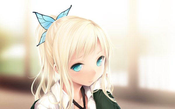 Anime picture 1920x1200 with boku wa tomodachi ga sukunai kashiwazaki sena cait single long hair looking at viewer highres blue eyes blonde hair wide image ponytail girl hair ornament butterfly hair ornament