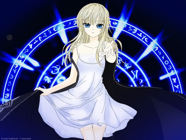 Anime picture 2048x1536 with original tagme (artist) long hair highres blue eyes blonde hair magic girl cloak magic circle