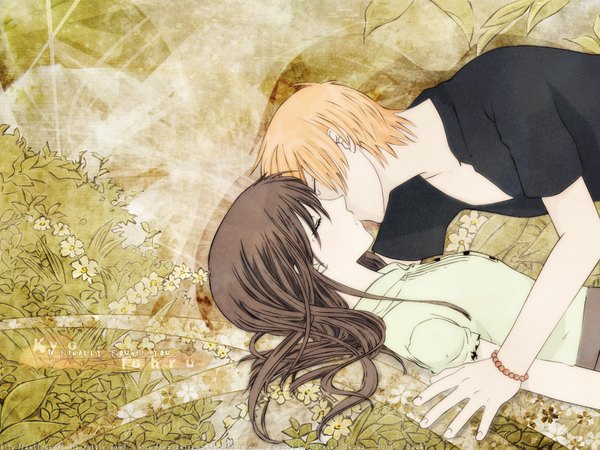 Anime picture 1600x1200 with fruits basket studio deen honda tooru souma kyou kiss