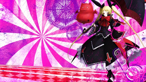 Anime picture 1920x1080 with blazblue rachel alucard highres blonde hair red eyes wide image twintails girl umbrella monster
