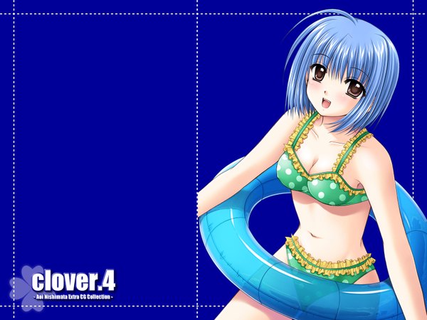 Anime picture 1600x1200 with nishimata aoi blue background swimsuit clover (plant) tagme
