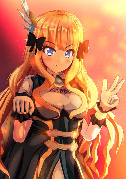 Anime-Bild 3500x4950 mit princess connect! re:dive princess connect! saren (princess connect!) starshin single long hair tall image looking at viewer blush fringe highres breasts blue eyes blonde hair smile large breasts standing payot absurdres outdoors
