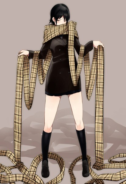 Anime picture 1088x1582 with original nishiide kengorou single tall image blush highres short hair black hair standing black eyes socks scarf