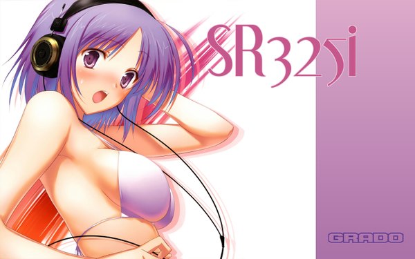 Anime picture 1440x900 with 47agdragon blush light erotic wide image sideboob swimsuit bikini headphones