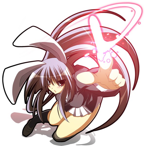 Anime picture 1240x1240 with touhou reisen udongein inaba sakurame single long hair fringe simple background hair between eyes red eyes white background purple hair full body from above shadow bunny ears bunny girl girl