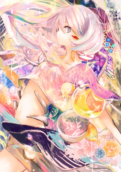 Anime picture 800x1131 with original pppply single long hair tall image looking at viewer fringe blonde hair blue hair pink hair pink eyes multicolored hair bare belly girl navel bubble (bubbles) ball