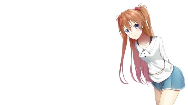 Anime picture 1920x1080 with neon genesis evangelion gainax soryu asuka langley looking at viewer highres blue eyes simple background brown hair wide image white background girl skirt hair ornament blouse