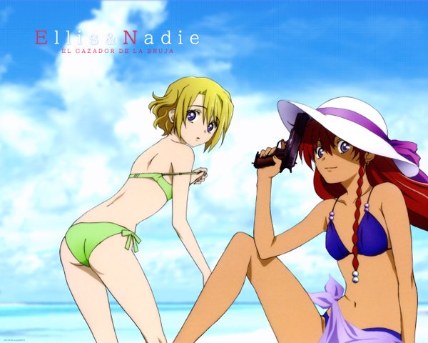 Anime picture 1280x1024 with el cazador de la bruja nadie ellis light erotic sky swimsuit bikini gun
