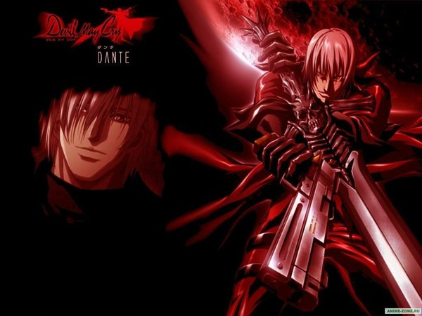 Anime picture 1024x768 with devil may cry dante (devil may cry) red eyes boy gloves weapon sword gun planet
