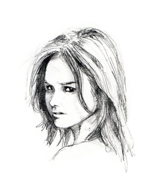Anime picture 1196x1460 with original salvador ramirez madriz single long hair tall image looking at viewer simple background white background lips realistic monochrome portrait sketch drawing girl