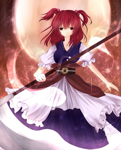 Anime picture 1000x1238 with touhou onozuka komachi nashonari single tall image short hair red eyes red hair two side up ghost girl dress weapon scythe