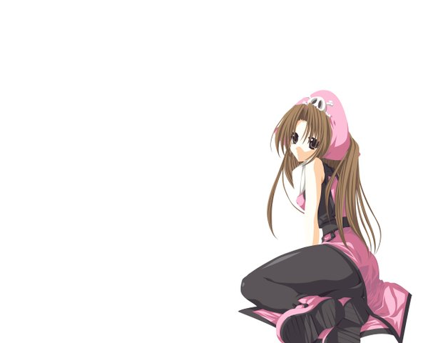 Anime picture 1280x1024 with guilty gear may (guilty gear) single long hair looking at viewer brown hair white background brown eyes soles alternate color skull and crossbones pirate girl headdress pants