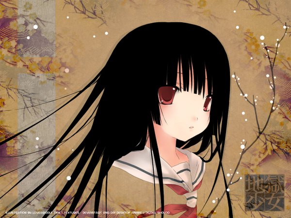 Anime picture 1280x960 with hell girl studio deen enma ai black hair red eyes tagme