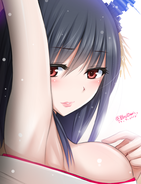 Anime picture 1000x1300 with kantai collection yamashiro battleship blasowa single long hair tall image looking at viewer blush fringe breasts light erotic black hair smile red eyes large breasts signed purple hair multicolored hair lips armpit (armpits)